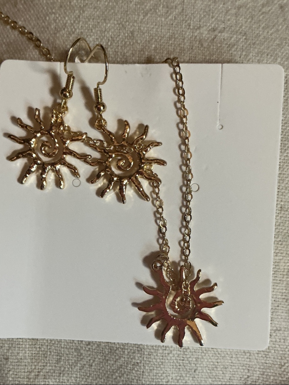 Gold Sunburst Necklace & Earrings Set - Women Jewelry